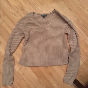 Wild Fable V-Neck Ribbed Sweater in Tan